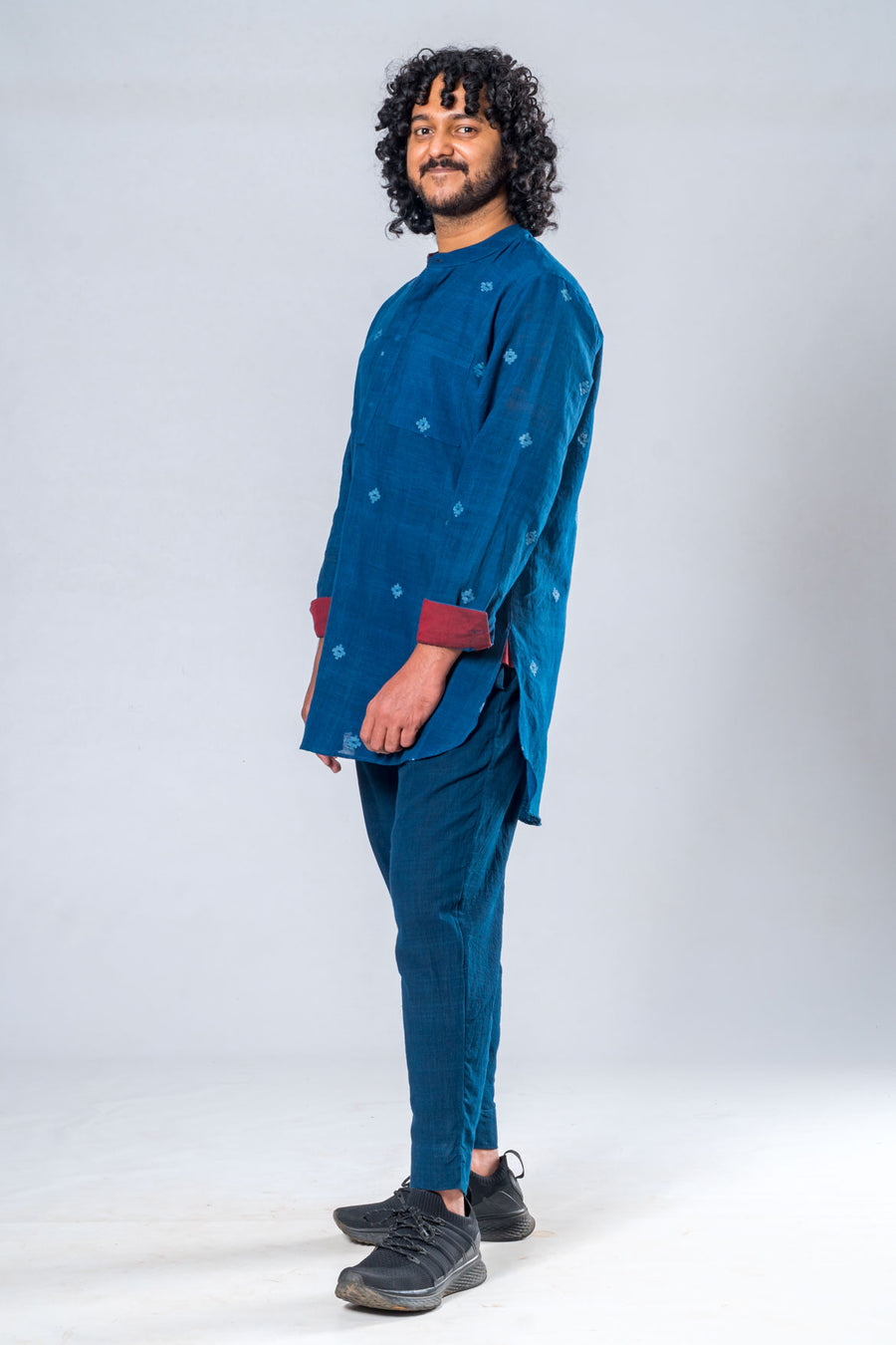 Set of 2- Indigo Hand Spun Jamdhani Khadi Shirt & Khadi Pant