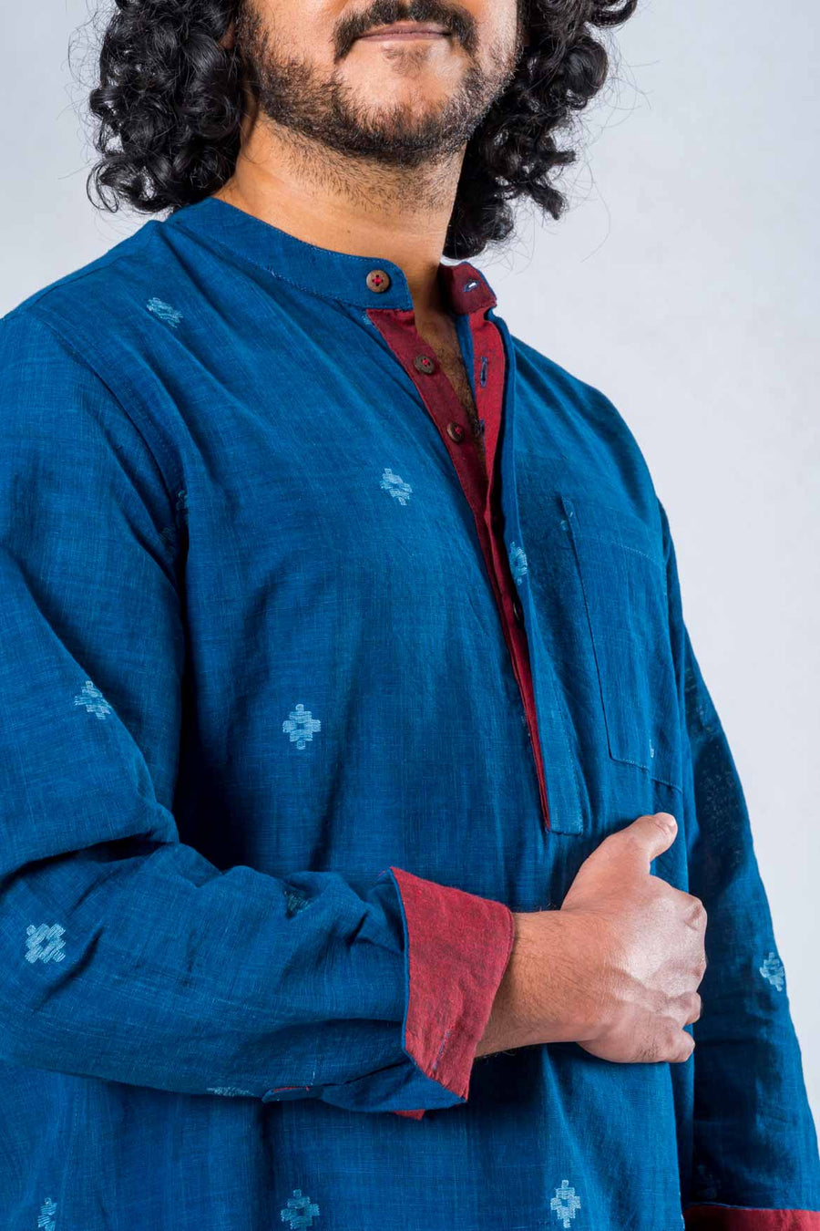 Set of 2- Indigo Hand Spun Jamdhani Khadi Shirt & Khadi Pant