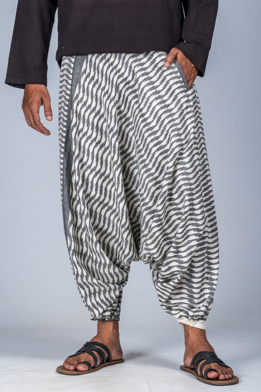 White and Grey Ikat Waves - Turkish Pant