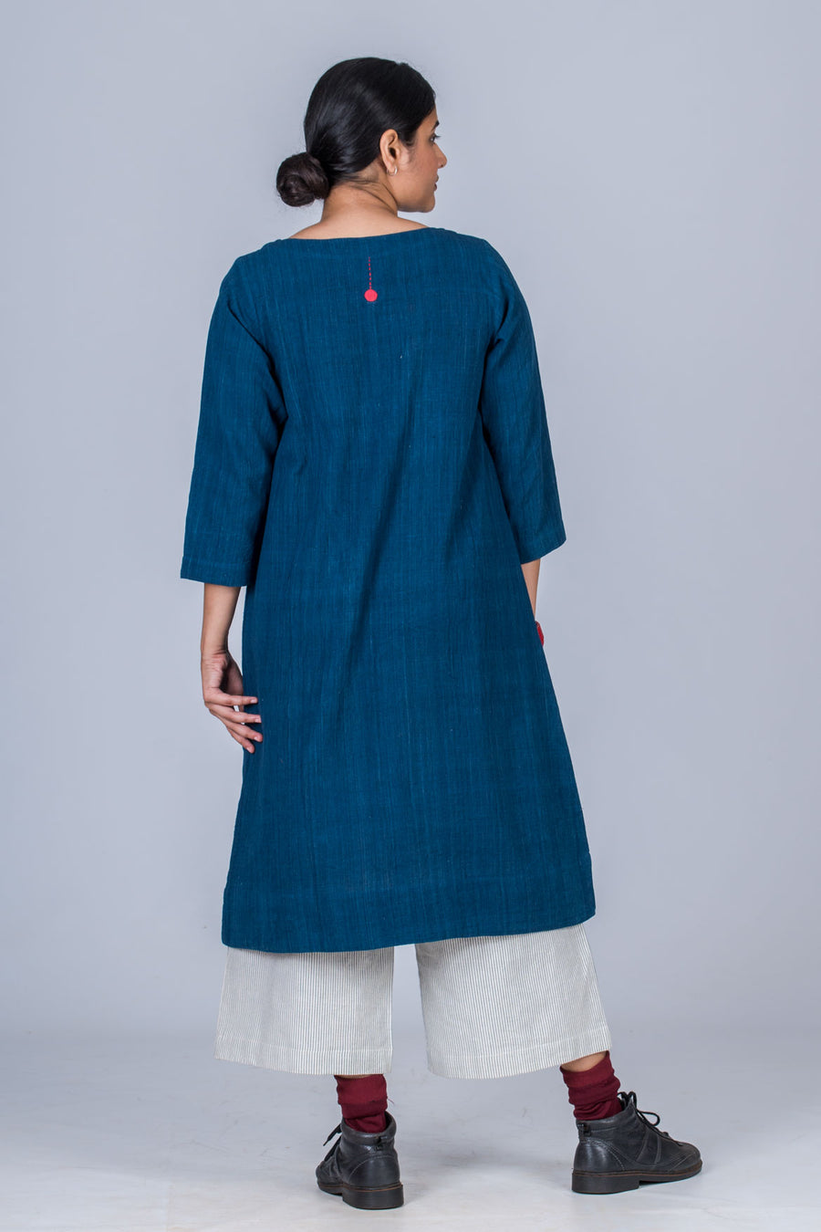 Natural Indigo Khadi Dress - PARINA - Upasana Design Studio
