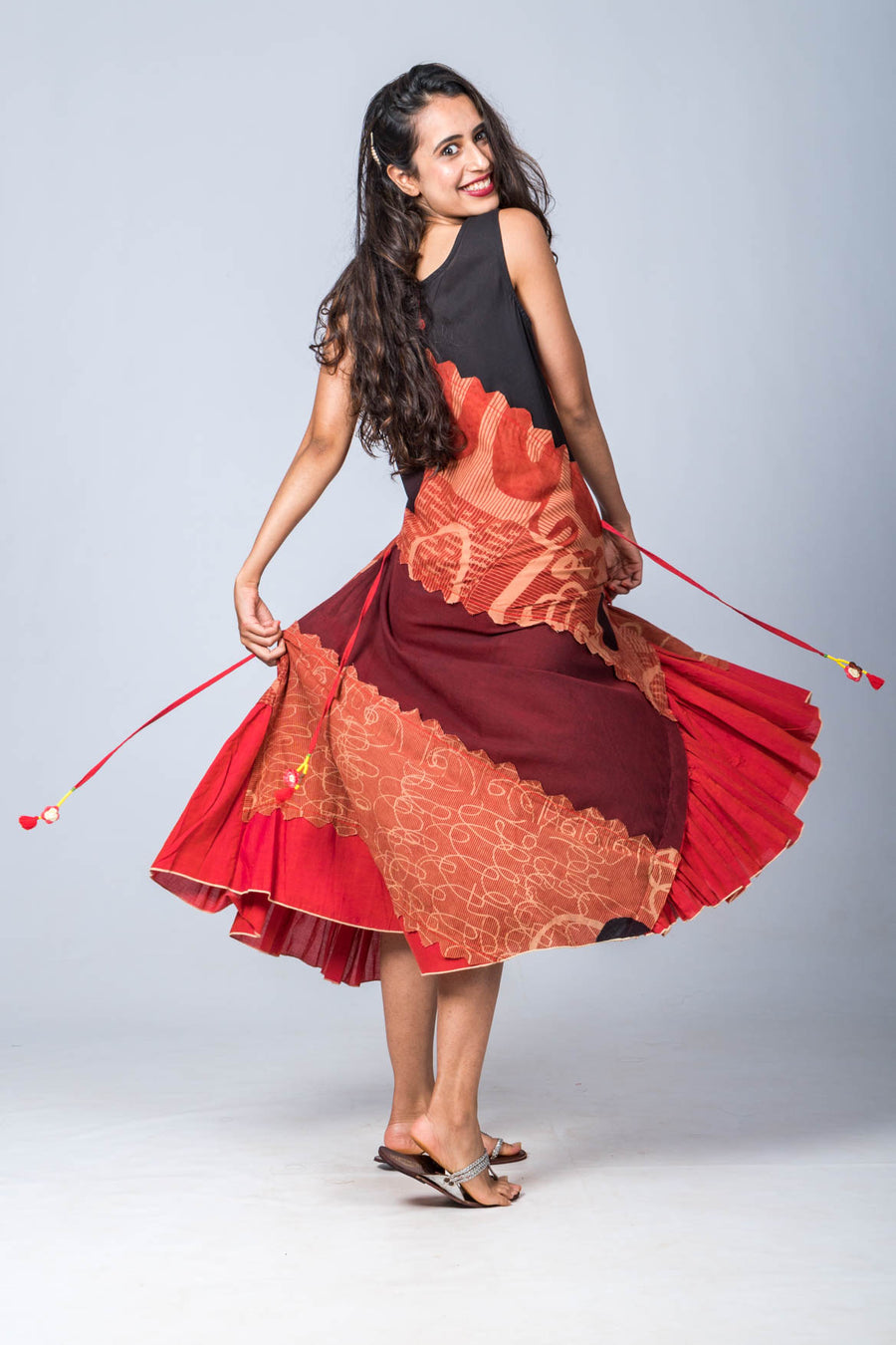 Aarnavi- Organic Cotton Upcycled Maroon and Rust Dress
