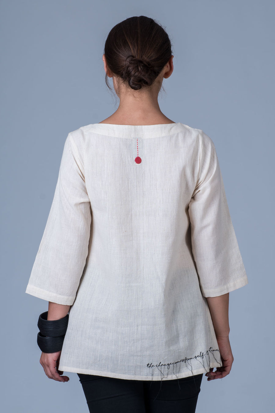 Off white Desi cotton  Emboidered Top - PARI - Upasana Design Studio