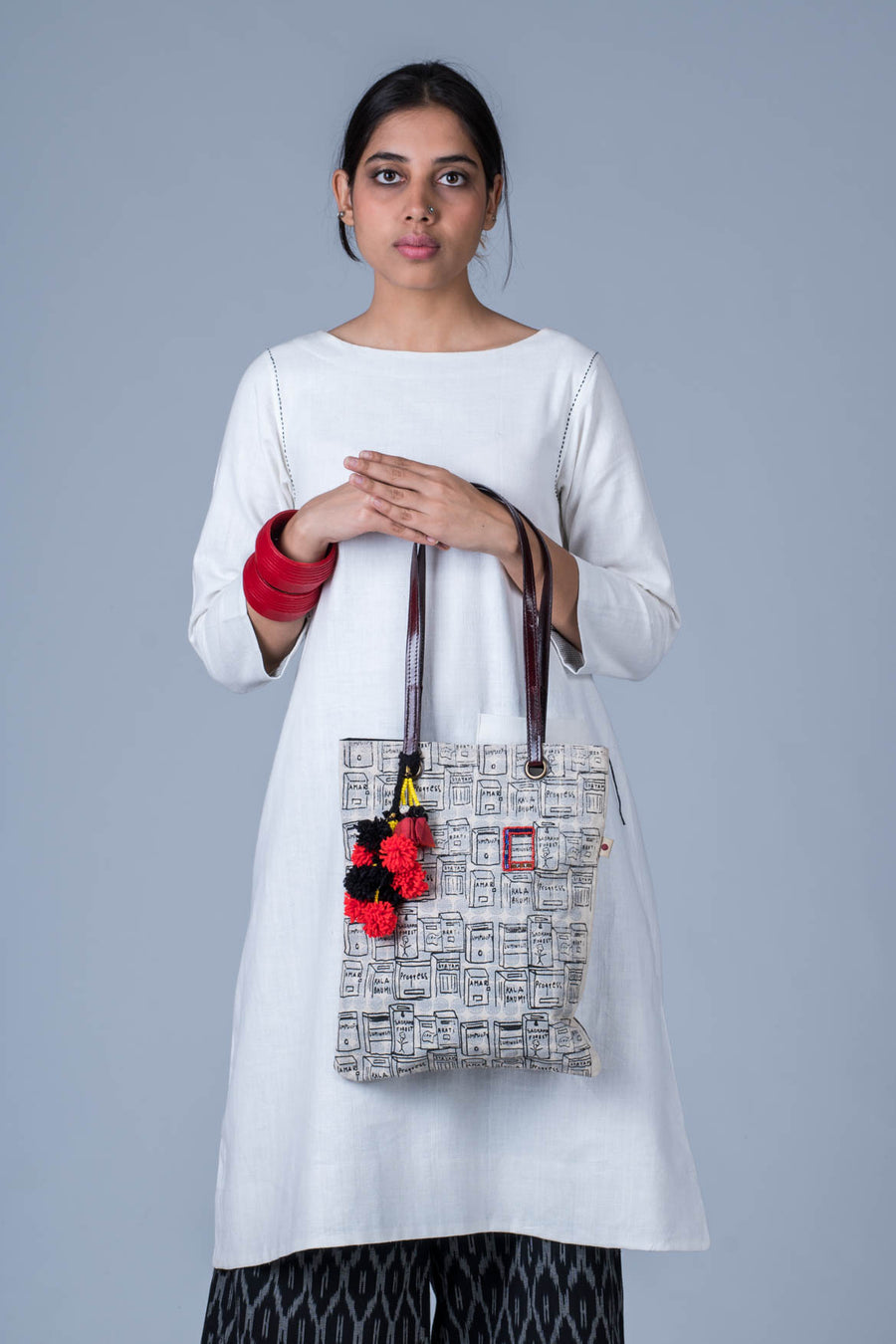 Organic Doodle Tote Bag with Hand-embroidery - LETTER BOX - Upasana Design Studio