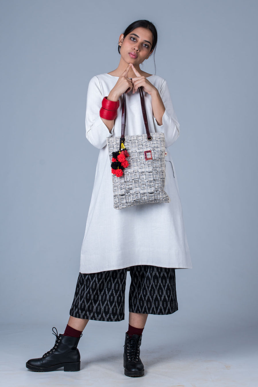 Organic Doodle Tote Bag with Hand-embroidery - LETTER BOX - Upasana Design Studio