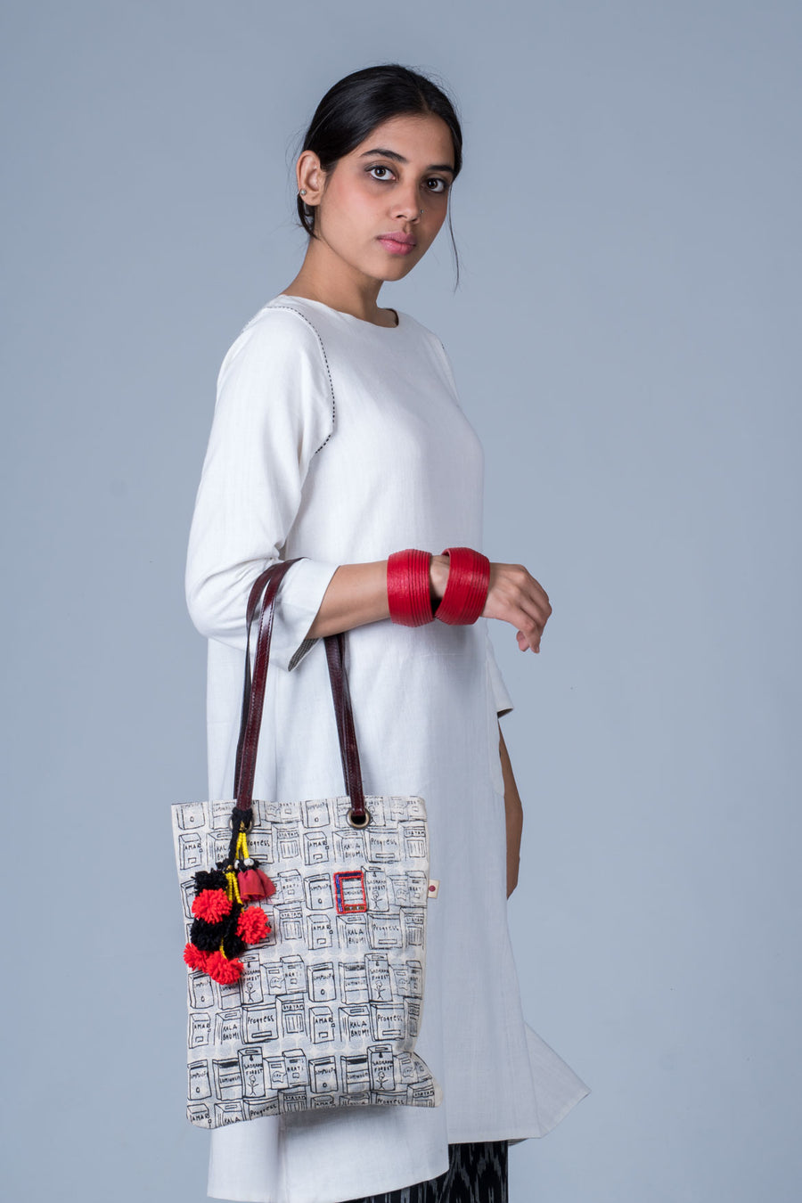 Organic Doodle Tote Bag with Hand-embroidery - LETTER BOX - Upasana Design Studio