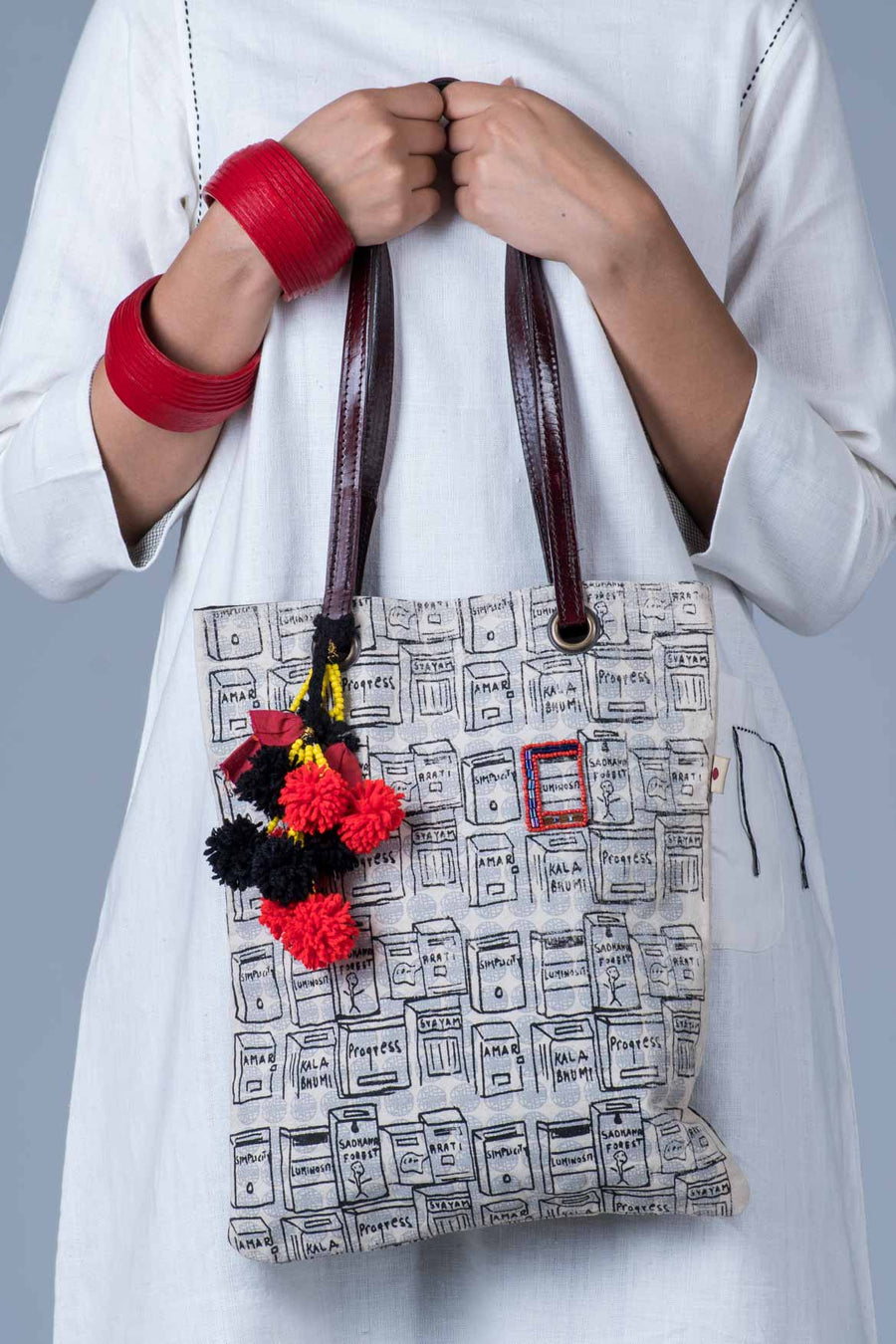 Organic Doodle Tote Bag with Hand-embroidery - LETTER BOX - Upasana Design Studio