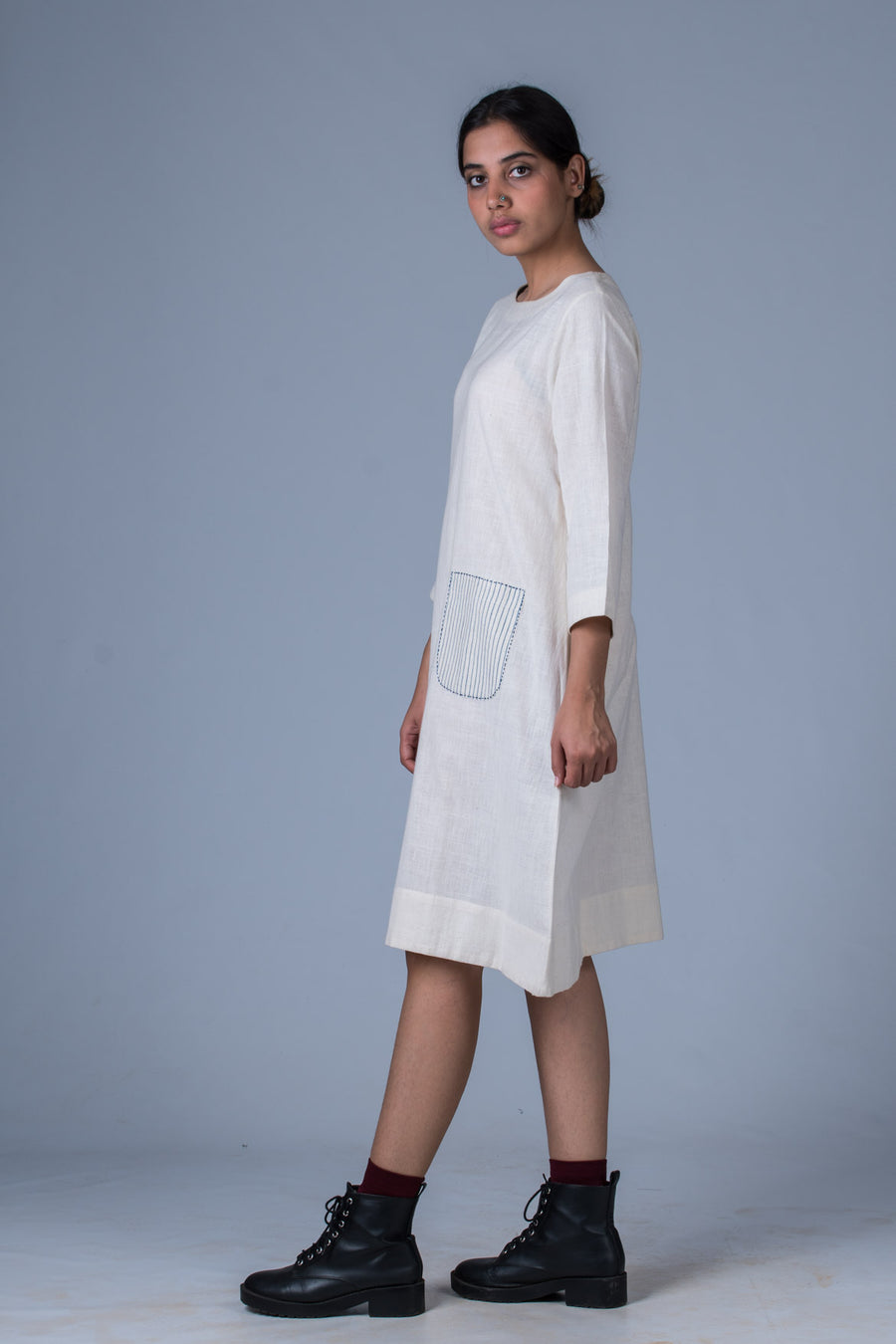 Off White Desi Khadi Dress - PARINA - Upasana Design Studio