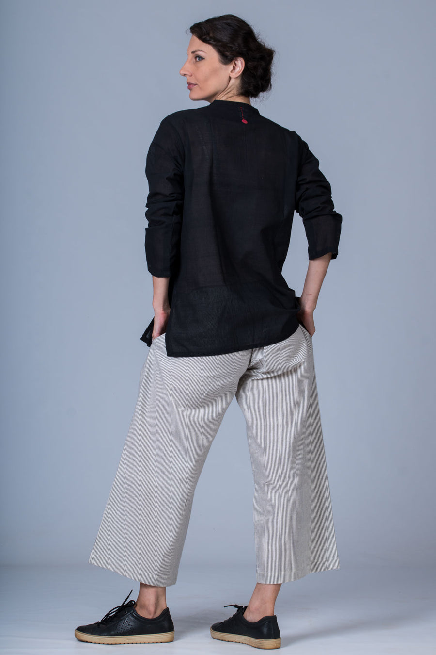 Black striped Organic cotton Pants - NILA - Upasana Design Studio