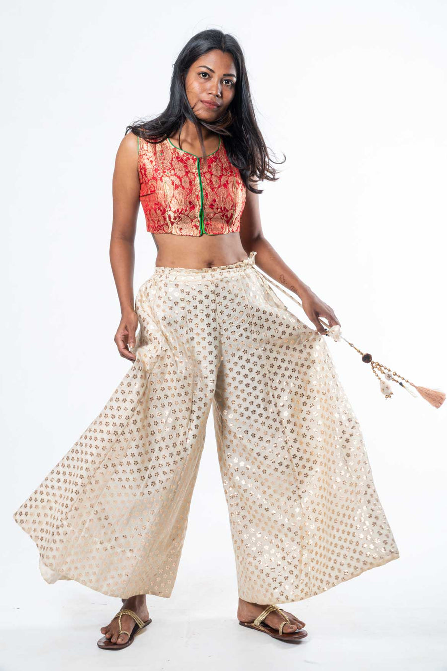 Kaneri Yellow Embroidered Spagetti Crop Top With Flared Pant