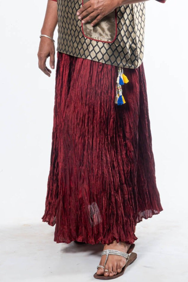 Red Pure Silk - CRINKLE SKIRT