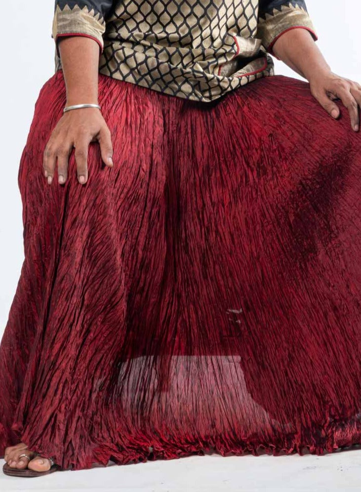 Red Pure Silk - CRINKLE SKIRT