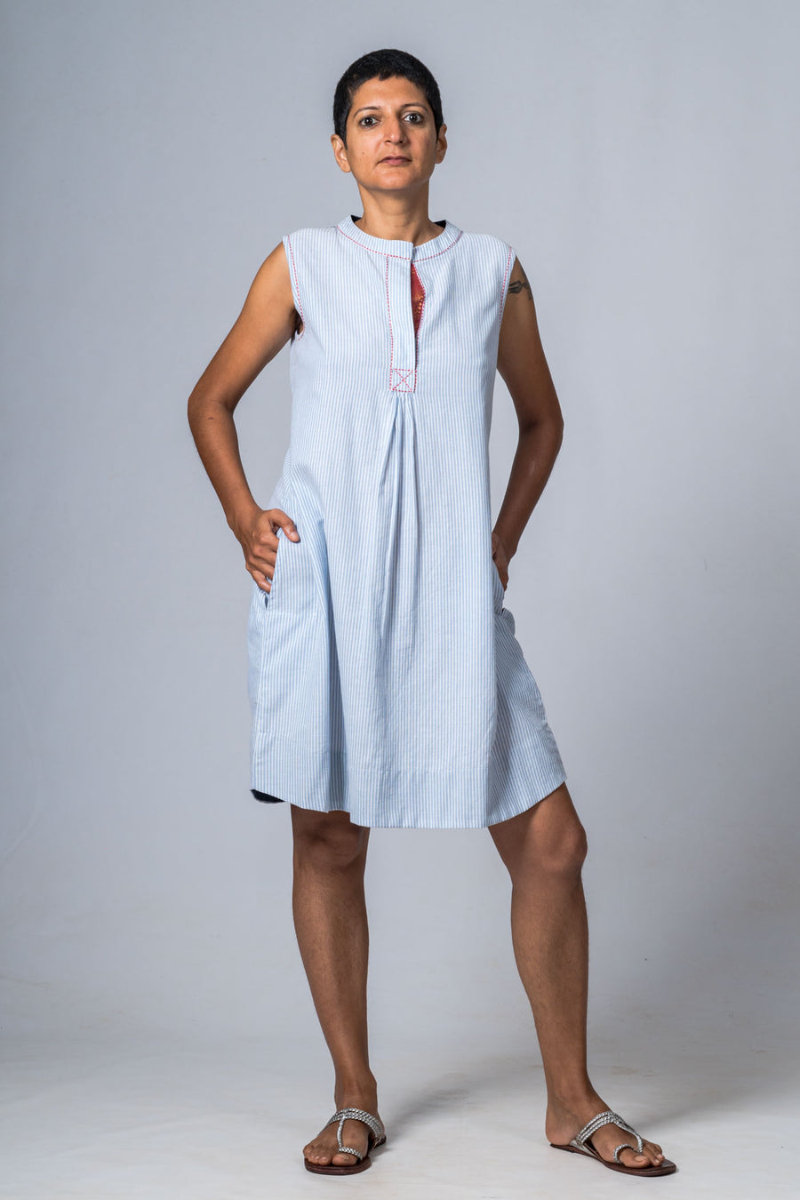 RAGA-BLUE ORGANIC COTTON CHECKED DRESS