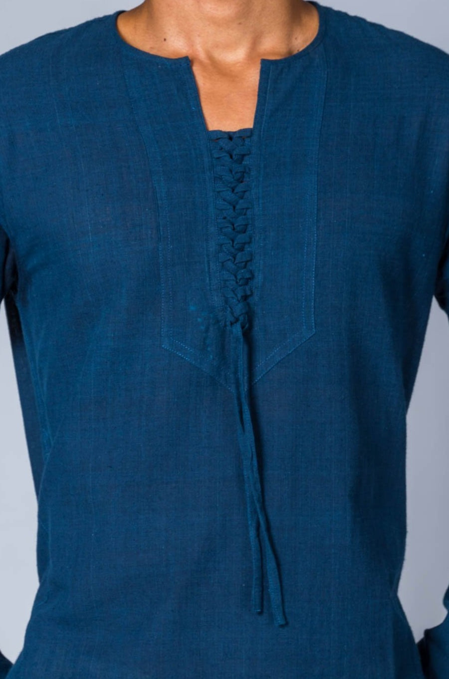 Natural Indigo Handwoven Kurta with Pockets - HEM - Upasana Design Studio