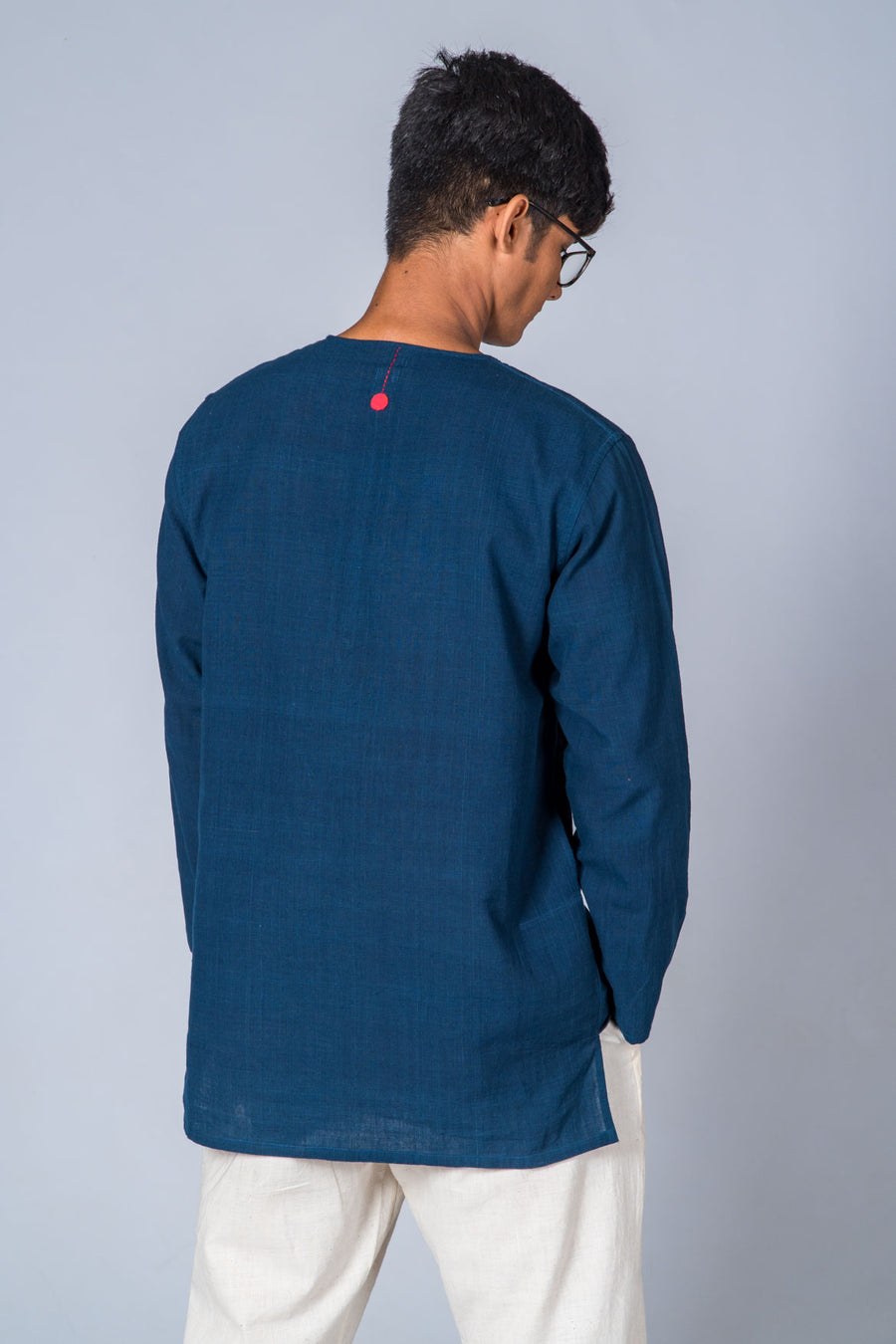 Natural Indigo Handwoven Kurta with Pockets - HEM - Upasana Design Studio