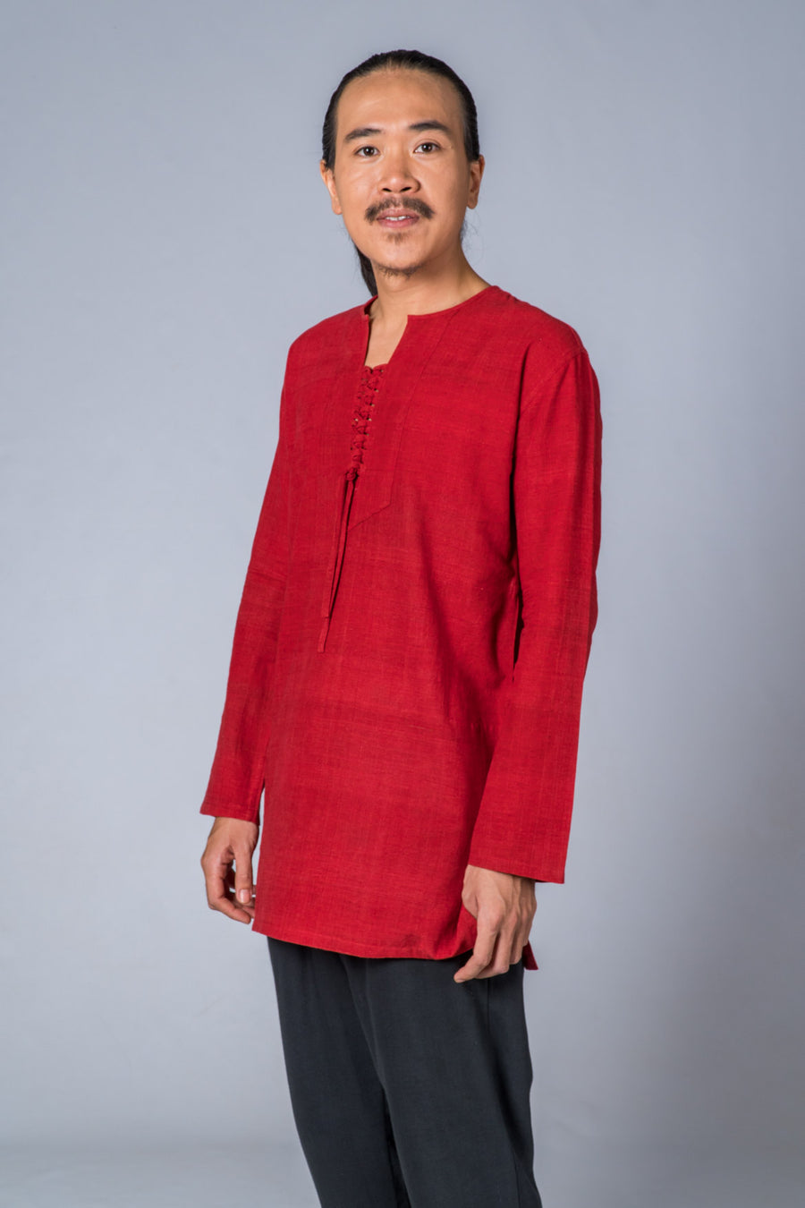 Red Handwoven Kurta With Pockets - HEM - Upasana Design Studio