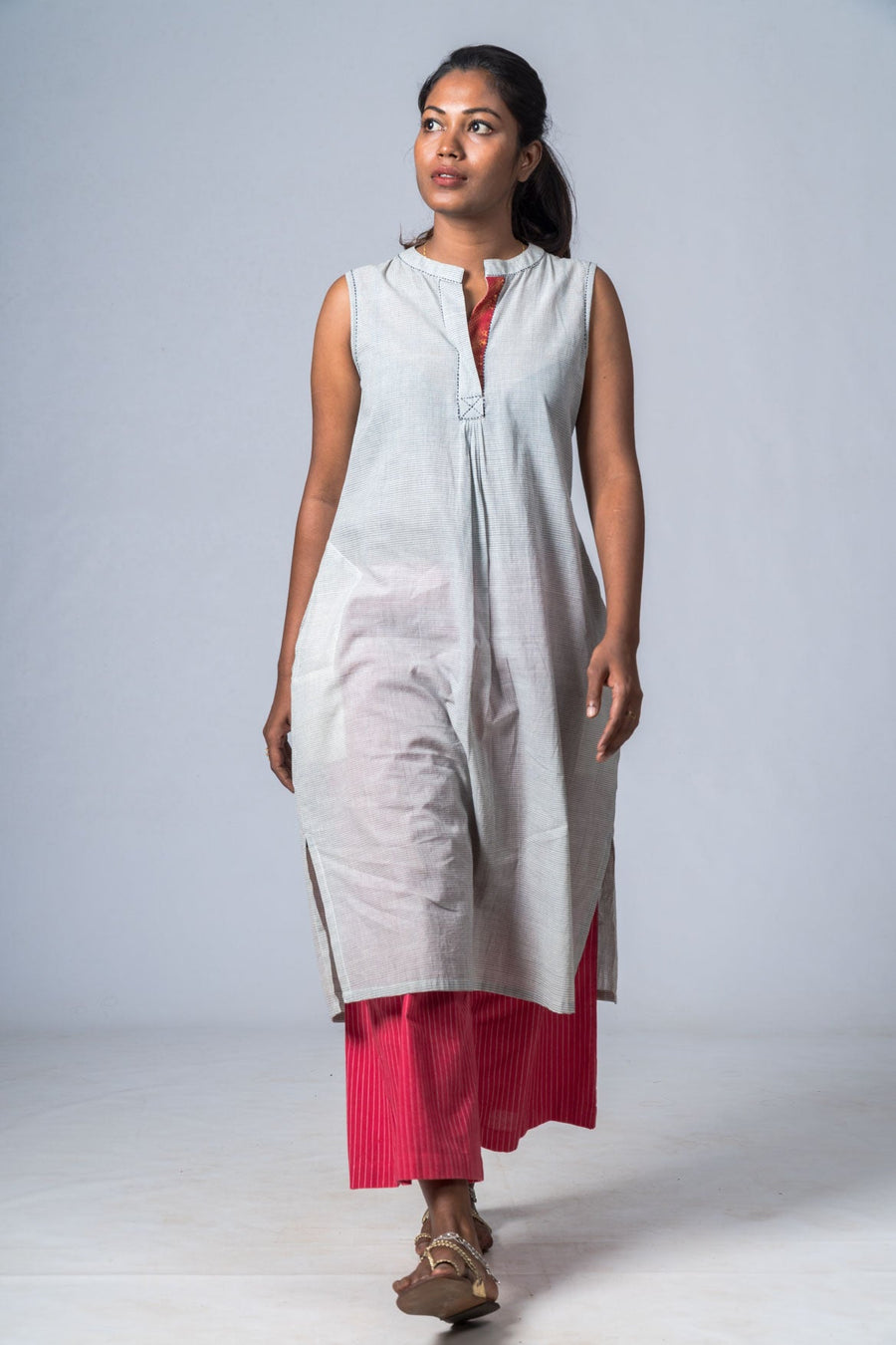 RAGA-OFFWHITE  ORGANIC COTTON CHECKED DRESS - Upasana Design Studio