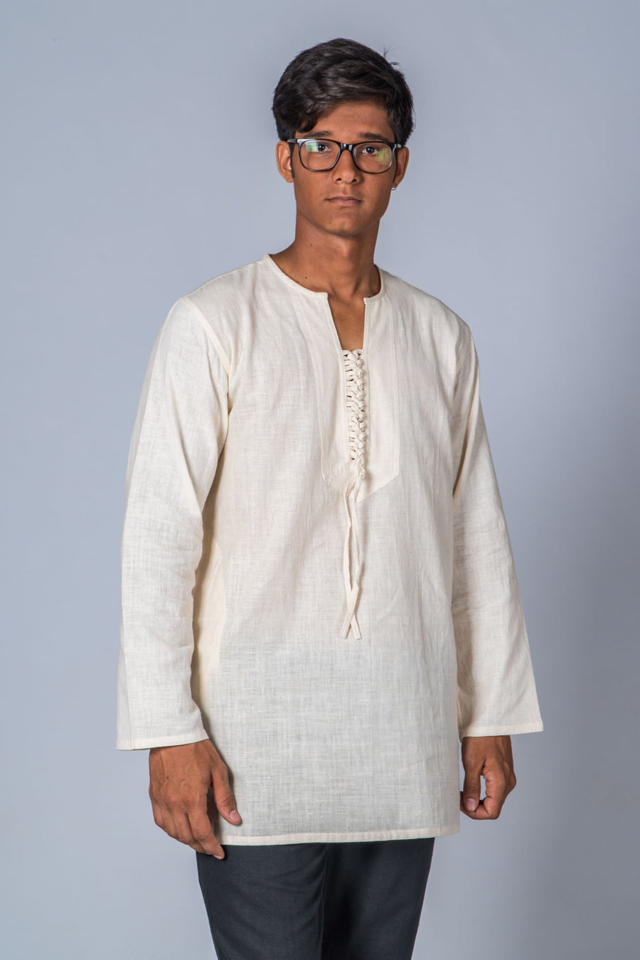 Off-White Handwoven Kurta with Pockets - HEM - Upasana Design Studio