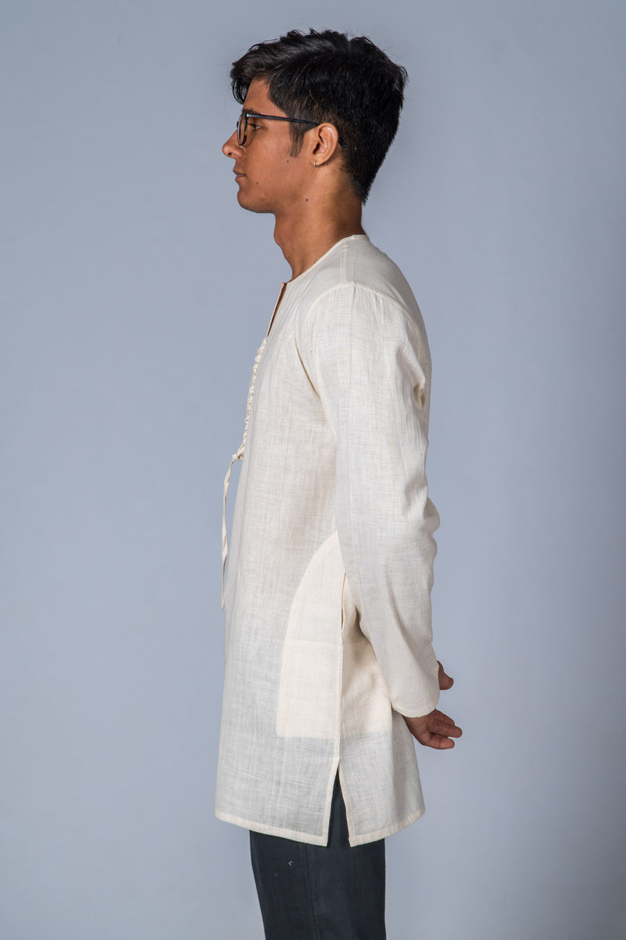 Off-White Handwoven Kurta with Pockets - HEM - Upasana Design Studio