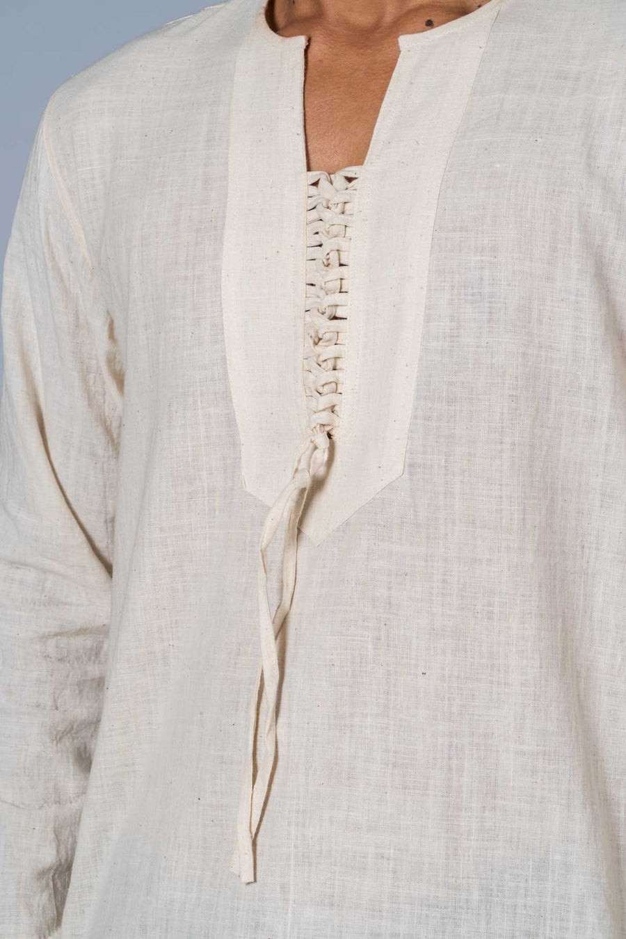 Off-White Handwoven Kurta with Pockets - HEM - Upasana Design Studio