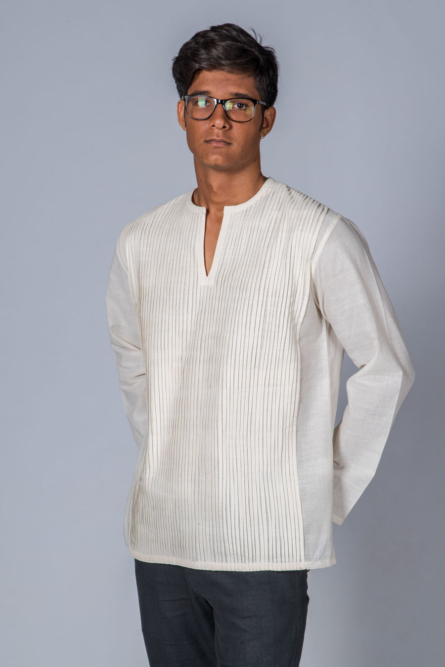 Off-White Mangalgiri Cotton Shirt - COTTON TREE - Upasana Design Studio