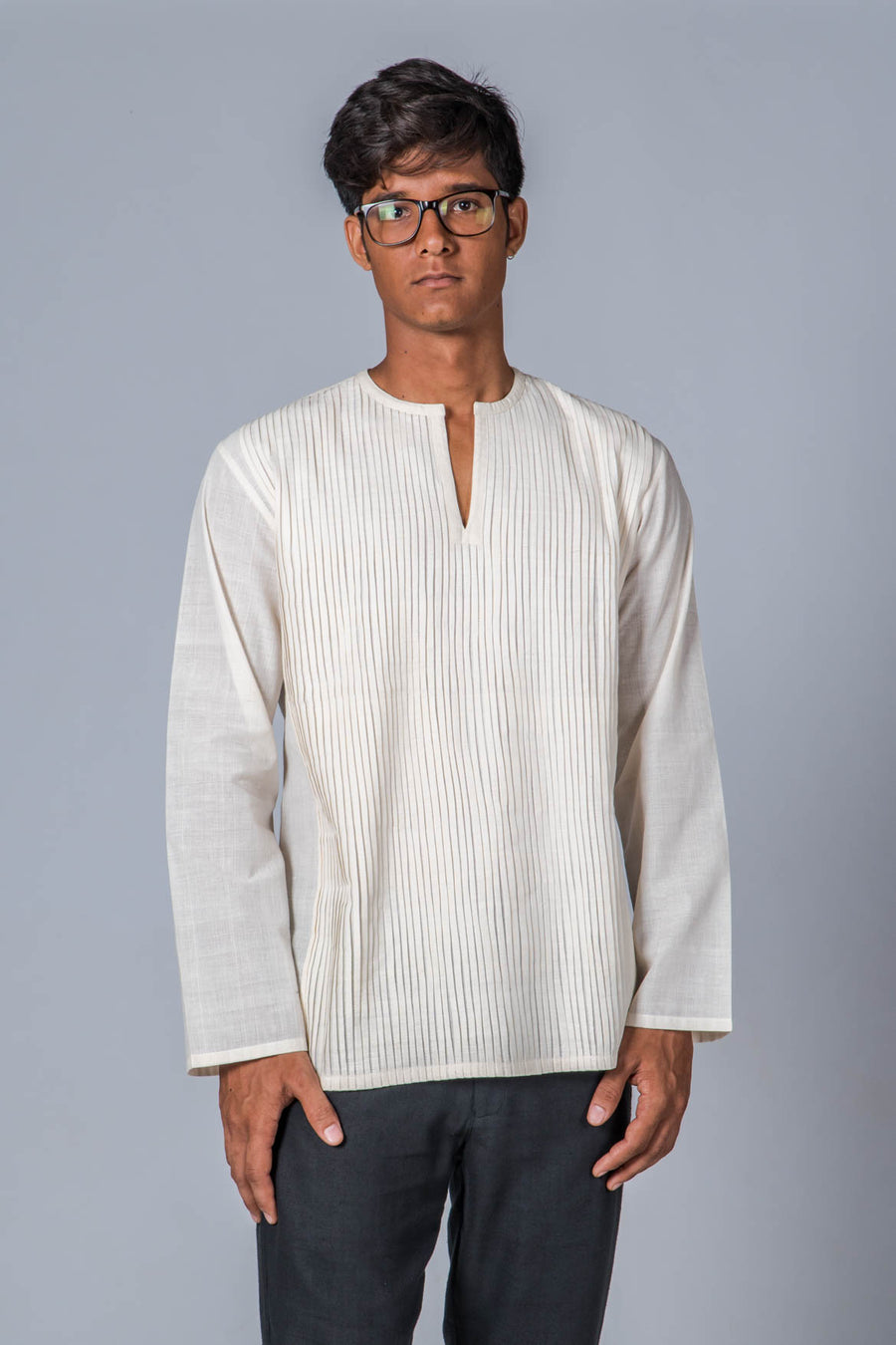 Off-White Mangalgiri Cotton Shirt - COTTON TREE - Upasana Design Studio