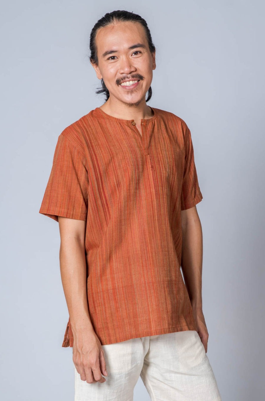 Striped Brick Red Handwoven Shirt - TYLER - Upasana Design Studio
