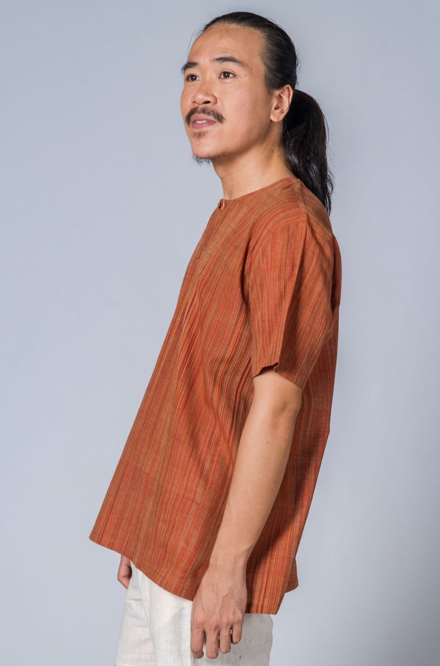 Striped Brick Red Handwoven Shirt - TYLER - Upasana Design Studio
