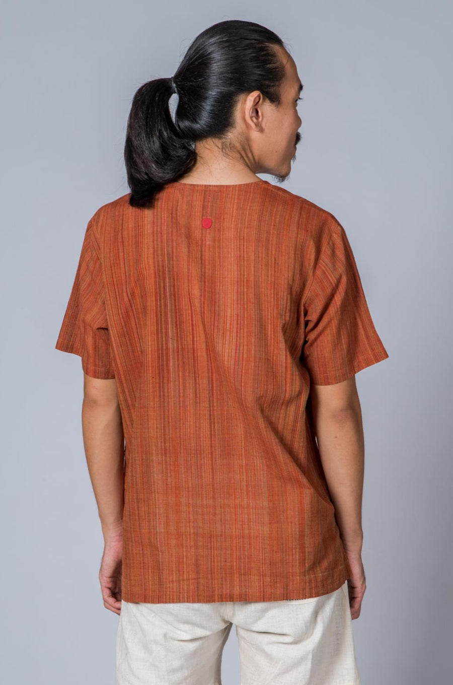 Striped Brick Red Handwoven Shirt - TYLER - Upasana Design Studio