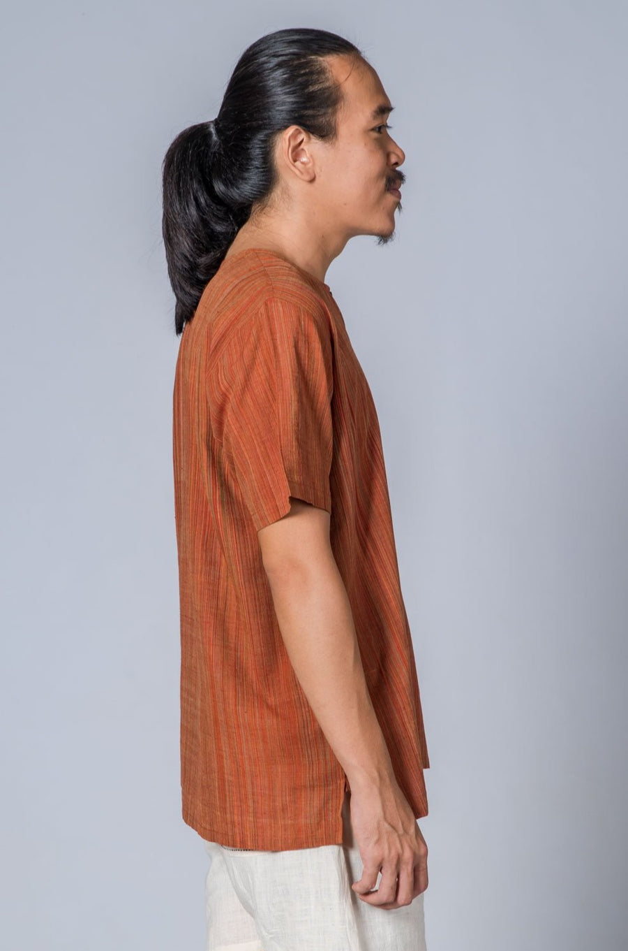 Striped Brick Red Handwoven Shirt - TYLER - Upasana Design Studio