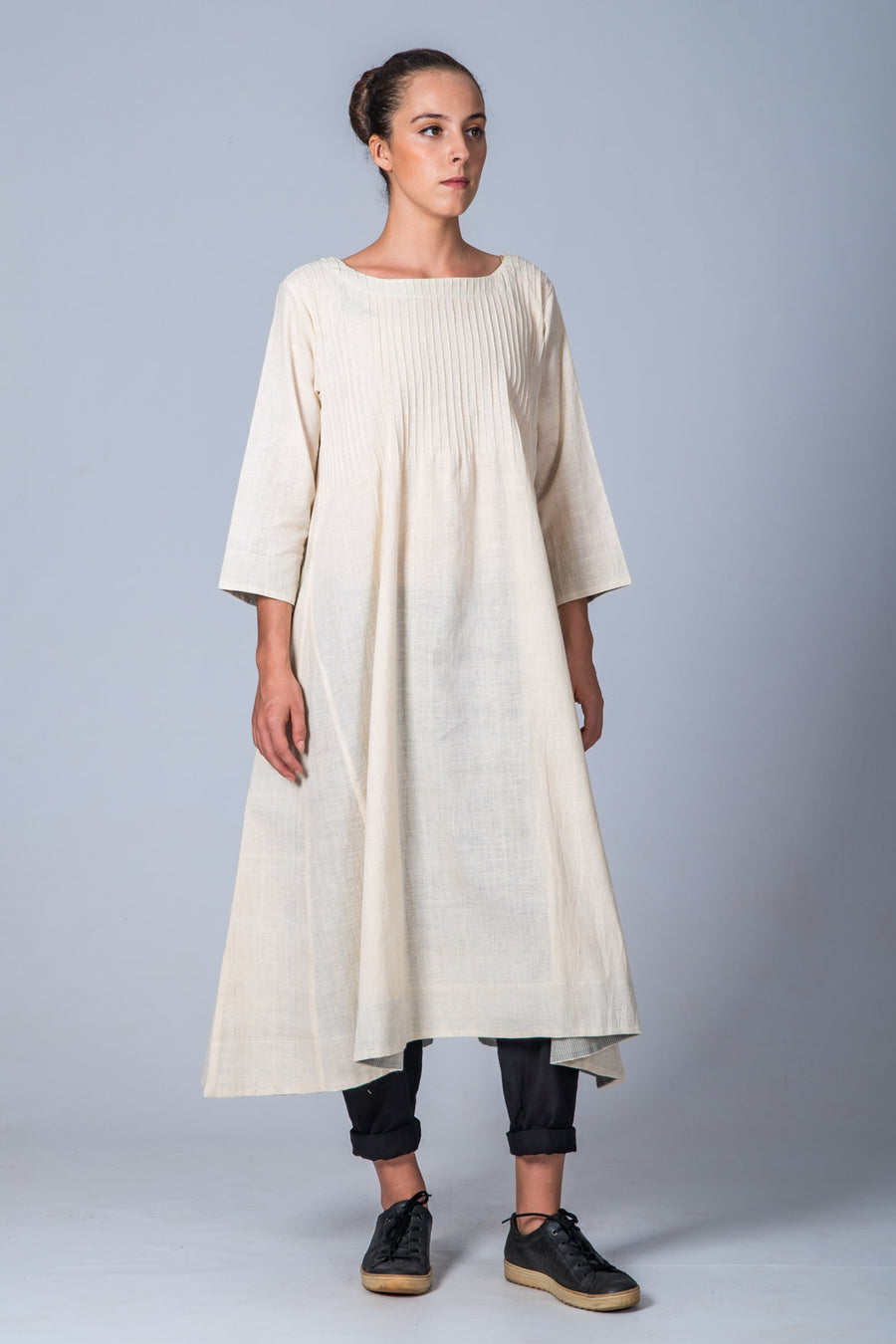 Off-white Handspun Handwoven Dress - UDUPU - Upasana Design Studio