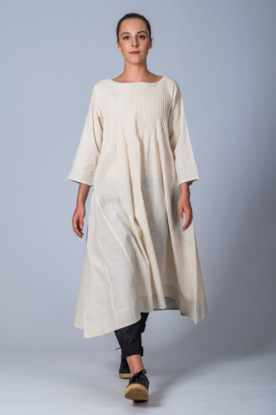 Off-white Handspun Handwoven Dress - UDUPU - Upasana Design Studio