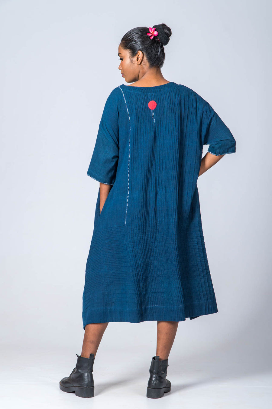 Natural Indigo Cotton Pintuck dress - KARL - Upasana Design Studio