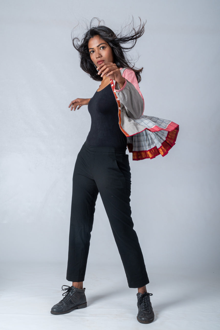 Grey and Pink Composed Organic cotton Jacket Top - KEDIYA - Upasana Auroville