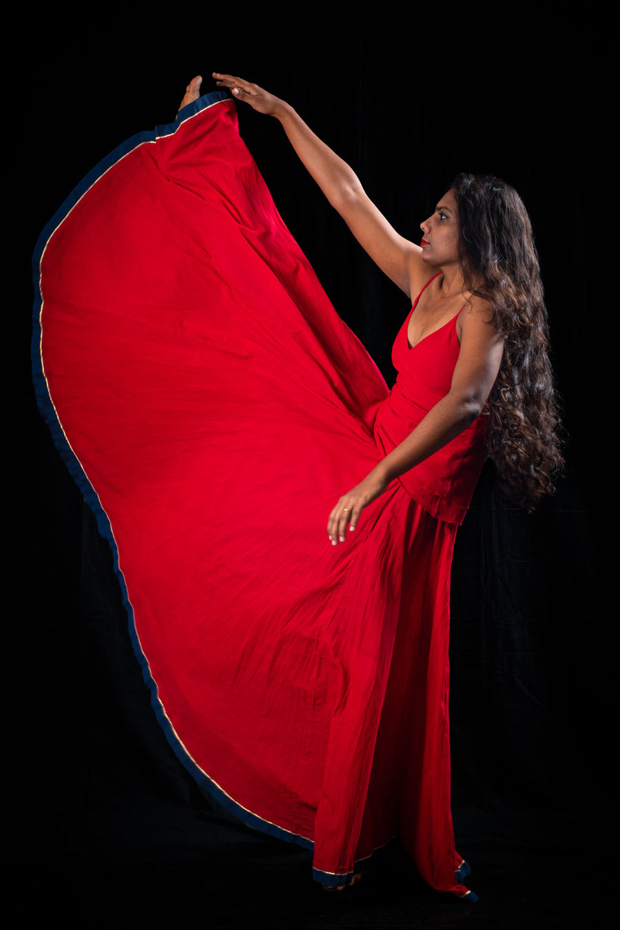 Red Handloom Cotton Long Skirt- CRINKLE LONG
