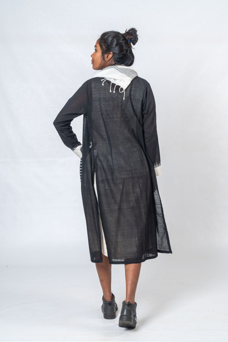 Set of 3- Hamsini Khadi Dress, Jamdani Jacket & Scarf