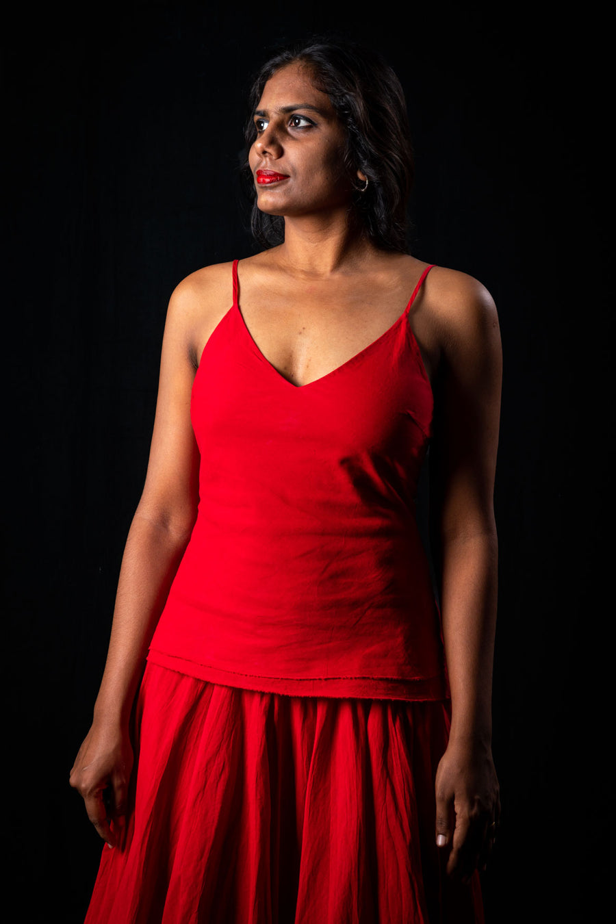 Set of 2- Handwoven Cotton Red Skirt & Top
