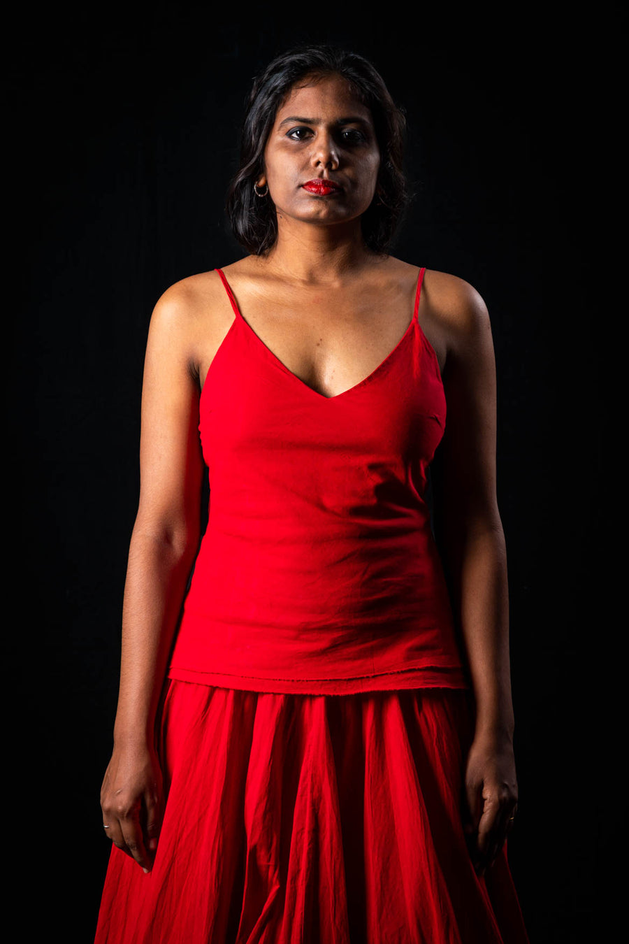Set of 2- Handwoven Cotton Red Skirt & Top
