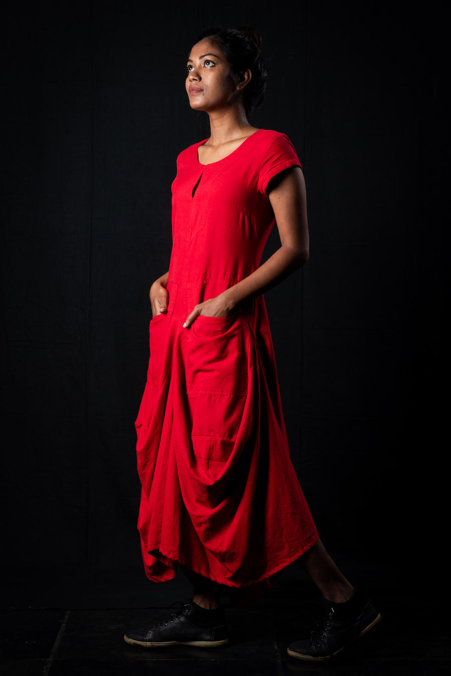Red Organic Cotton Double Pocket Dress