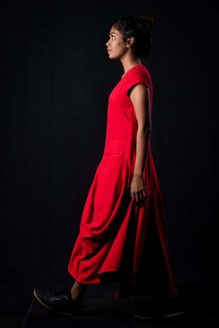 Red Organic Cotton Double Pocket Dress