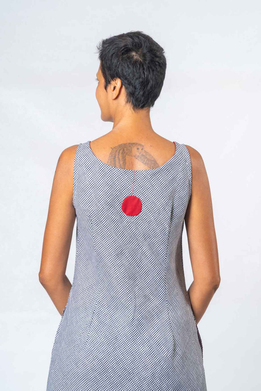Checked Pattern Linen Dress- DHUP