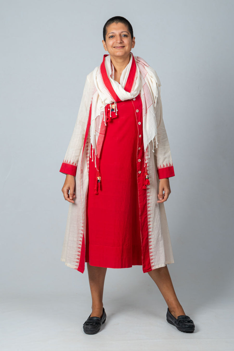 Off white with Red Temple Border Jacket - EREWANI