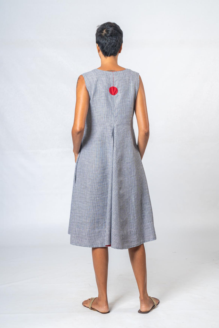 Checked Pattern Linen Dress- NALINI