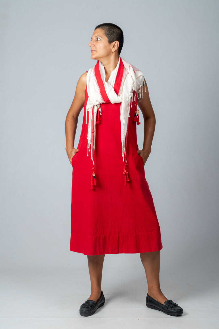 Red Handloom Cotton Dress- NIKITA