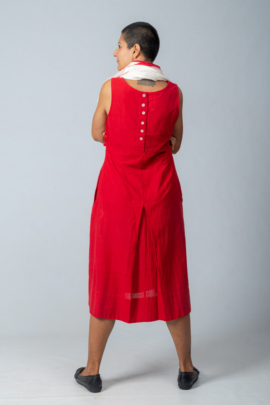 Red Handloom Cotton Dress- NIKITA