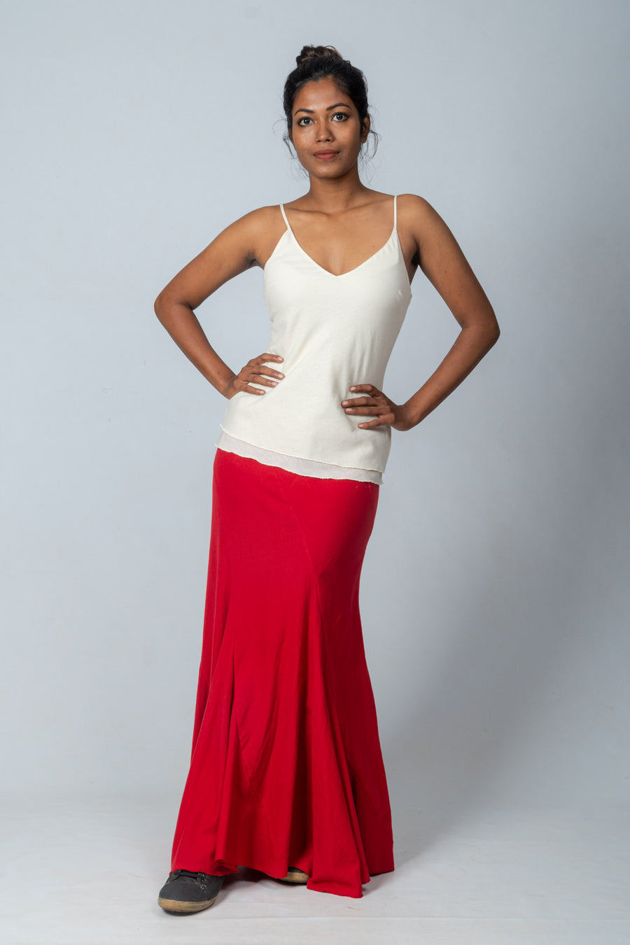 Red Handloom Cotton Long Skirt- KAKOLI LONG