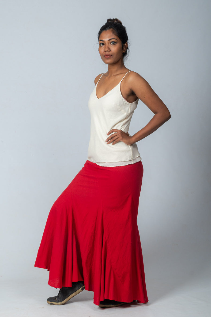 Set of 2- Off white Organic Cotton Top & Red Skirt