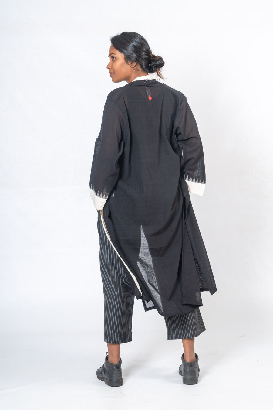 Set of 3- Neelisha Black Jamdani Jacket, Top & Pants