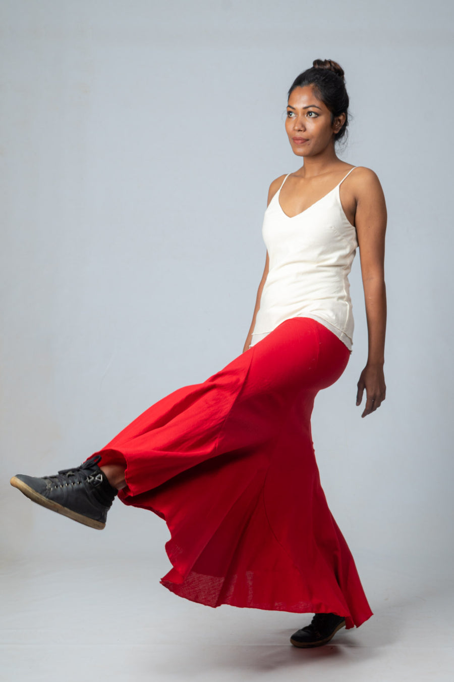 Set of 2- Off white Organic Cotton Top & Red Skirt