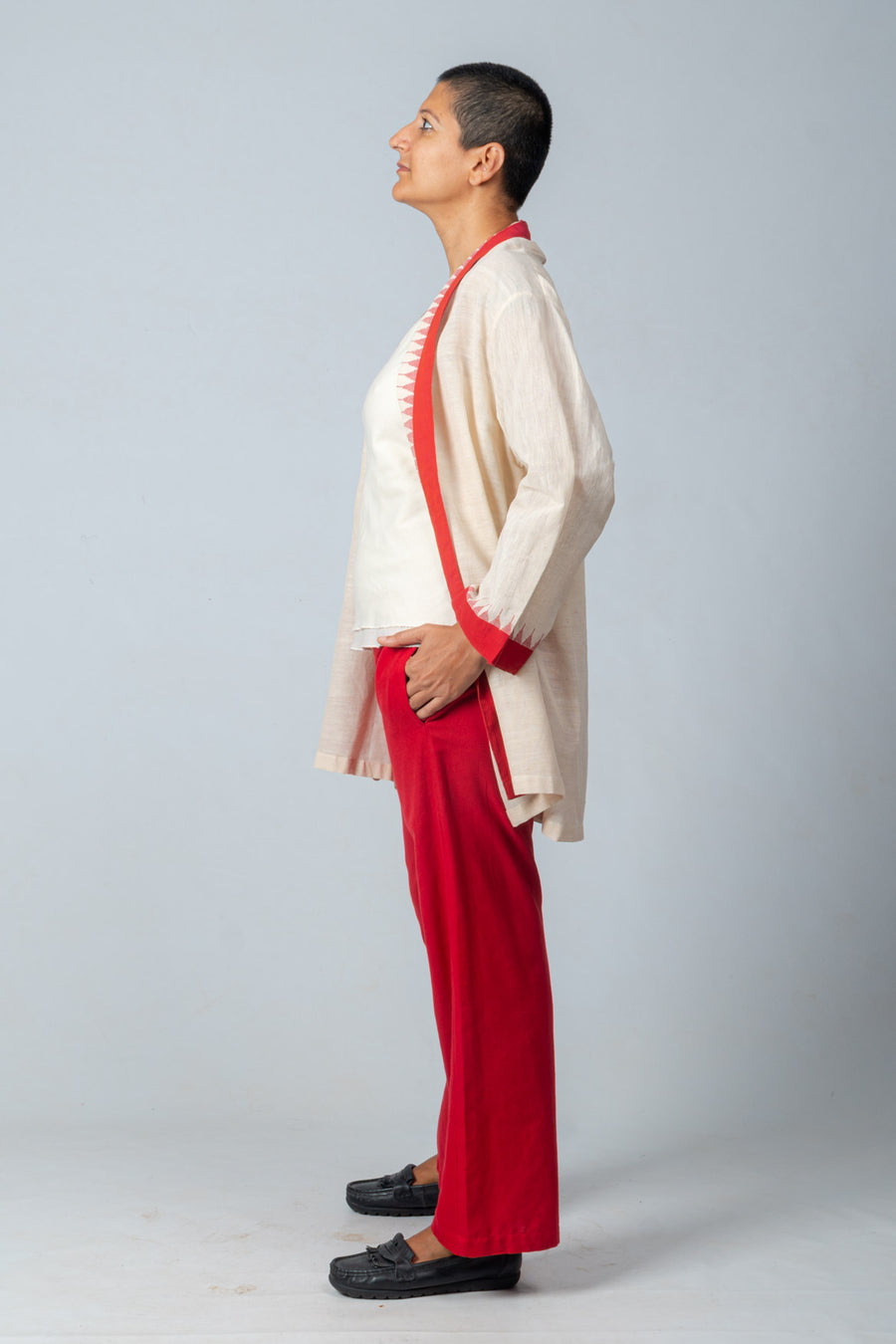 Set of 3- Temple border Short Jacket, organic Cotton Pants & Top