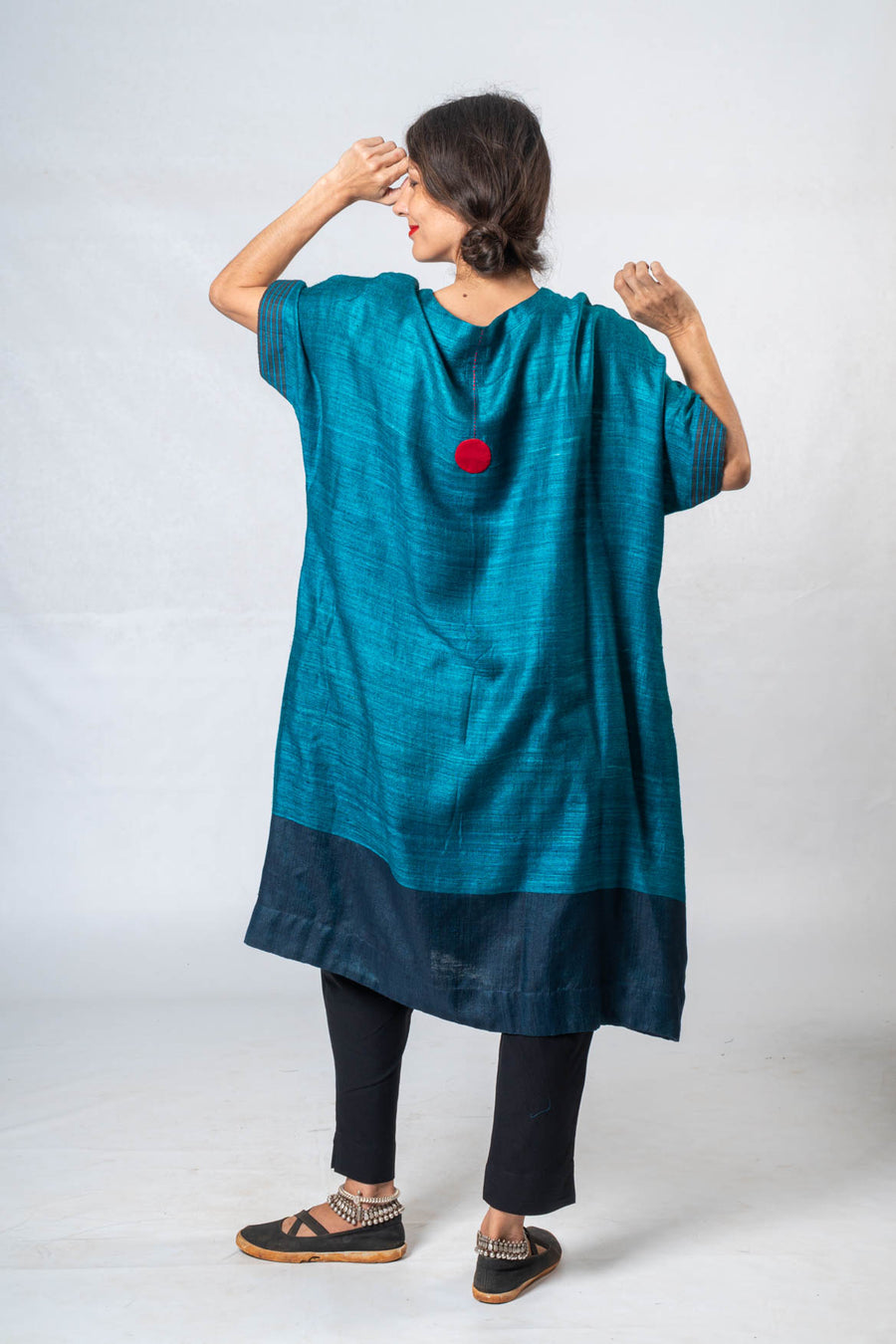 Turquoise Blue Tussar Silk Dress- KARL